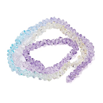 Transparent Baking Paint Glass Bead Strands, Segmented Multi-color Beads, Faceted Triangle, Medium Purple, 4.5x4x3.5mm, Hole: 1mm, about 134~137pcs/strand, 13.27~13.39''(33.7~34cm)