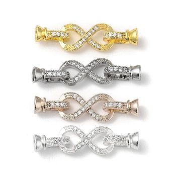 Rack Plating Brass Micro Pave Cubic Zirconia Fold Over Clasps, Long-Lasting Plated, Lead Free & Cadmium Free, Mixed Color, 39mm, Clasp: 12.5x7x6.5mm, link: 20.5x10x3.5mm.