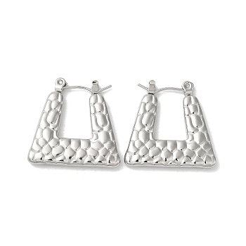 304 Stainless Steel Hoop Earrings for Women, Trapezoid, Stainless Steel Color, 22x22.5x3mm