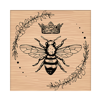 1Pc Beechwood Stamps & 1Pc Resin Stamp Sheet, Square, Scrapbook Accessories, Bees Pattern, 7.6x7.58x2.5cm, 1pc/style