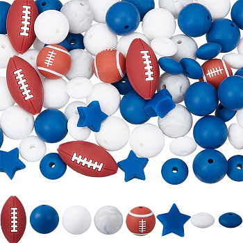 Ball Theme Food Grade Eco-Friendly Silicone Beads, Mixed Color, 27x13x14mm, Hole: 2mm, 4pcs