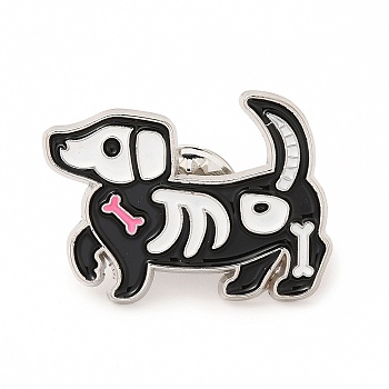 Animal Skeleton Theme Enamel Pin, Platinum Alloy Brooch for Backpack Clothes, Dog, 21x29x1.5mm