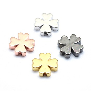 Brass Beads, Lead Free & Cadmium Free & Nickel Free, Clover, Mixed Color, 10x10x2.5mm, Hole: 1.2mm
