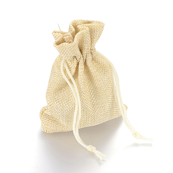 Polyester Imitation Burlap Packing Pouches Drawstring Bags, Lemon Chiffon, 23x17cm