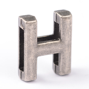 Tibetan Style Alloy Letter Slide Charms, Antique Silver, Letter.H, 15x12x4.5mm, Hole: 10.5x2.5mm