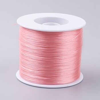 Korean Flat Elastic Crystal String, Elastic Beading Thread, for Stretch Bracelet Making, Pink, 0.5mm, about 546.8 yards(500m)/roll