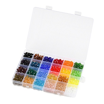1080Pcs 24 Color Transparent Glass Bead, Faceted, Bicone, Mixed Color, 6x5.5mm, Hole: 1.2mm, about 30Pcs/color