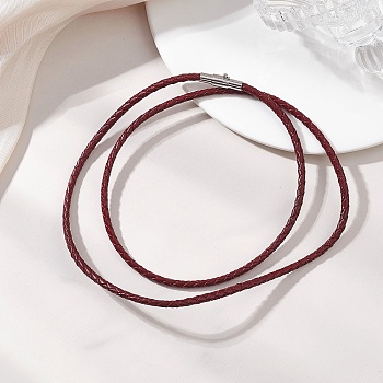 3MM Punk Rock Round Braided Leather Cord Necklaces, with 304 Stainless Steel Locking Tube Magnetic Clasps, Stainless Steel Color, Sienna, 23.23 inch(59cm)