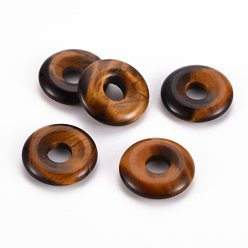 Natural Tiger Eye Pendants, Donut/Pi Disc, 18x4.5~5.5mm, Hole: 5.5mm