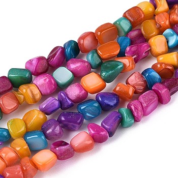 Natural Freshwater Shell Beads Strands, Nuggets, Dyed, Mixed Color, 0.5~8x3~7x3~7mm, Hole: 1mm, about 86~108pcs/strand, 14.76~15.16 inch(37.5~38.5cm)