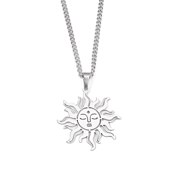 201 Stainless Steel Pendant Necklaces for Man, Sun, 23.66 inch(60.1cm), Sun: 35x33.5x1.3mm