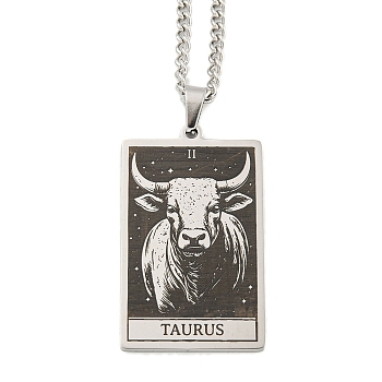 Non-Tarnish 304 Stainless Steel Tarot Pendant Necklaces, Cable Chain Necklaces, Taurus, 23.23~24.21 inch(59~61.5cm)