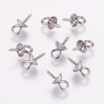 201 Stainless Steel Peg Bails Pendants for Half-driled Beads, Stainless Steel Color, 10x5mm, Hole: 2mm, pin: 1mm
