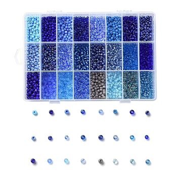288G 24 Colors Glass Seed Beads, Round, Mixed Color, 6/0, 4~5x2.5~4.5mm, Hole: 1.2~1.5mm, 12g/color