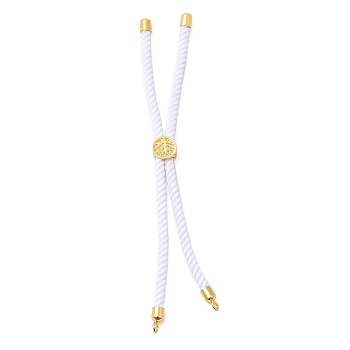 Twisted Nylon Cord Silder Bracelets, Link Bracelet Making for Connector Charm, with Long-Lasting Plated Golden Brass Cord End & Alloy Tree of Life, White, 8-3/4~8-7/8 inch(22.2~22.6cm), Hole: 2mm