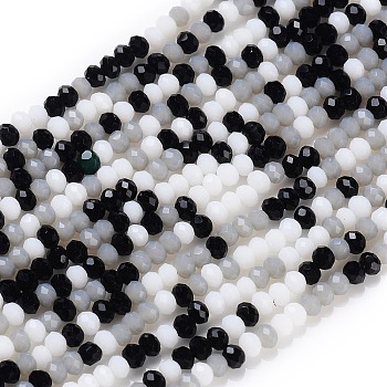 Glass Beads Strands, Faceted, Rondelle, Black, 2~3.2x1.8~2.6mm, Hole: 0.8mm, about 185~186pcs/Strand, 15.55~15.75 inch(39.5~40cm)