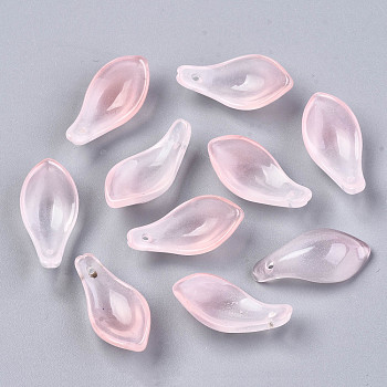 Two Tone Spray Painted Glass Pendants, Petal, Pink, 22~23x11x6mm, Hole: 1.2mm
