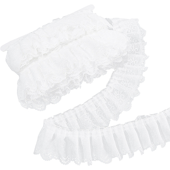 3-Layer Pleated Chiffon Flower Lace Trim, Polyester Ribbon for Jewelry Making, Garment Accessories, White, 2-1/2 inch(65mm)