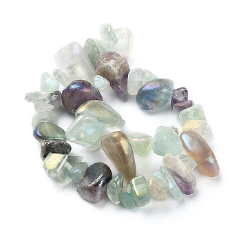 Electroplated Natural Fluorite Beads Strands, AB Color Plated, Chip, 7~23x5~13x2~10mm, Hole: 1.2mm, about 6.6~7 inch(17~18cm)