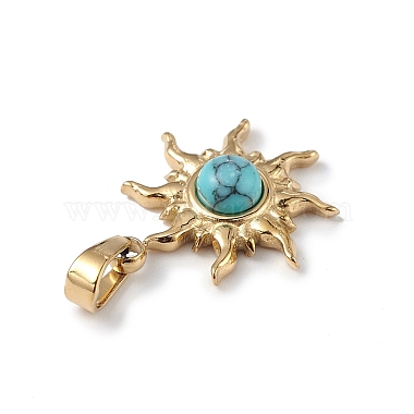 Ion Plating(IP) 304 Stainless Steel with Synthetic Turquoise Sun Charms(STAS-G307-04G)-3