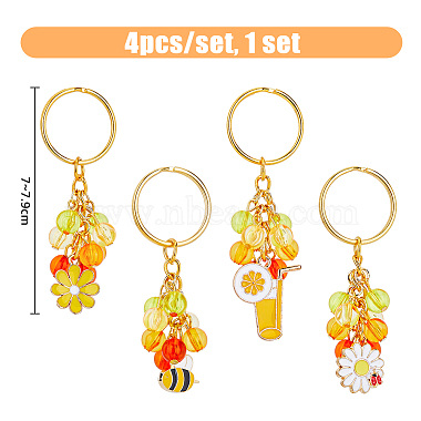 superfindings 1 ensemble porte-clés pendentif en alliage émail fleur/abeille/jus d'orange(KEYC-FH0001-38A)-2