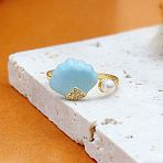 Brass Micro Pave Cubic Zirconia Cuff Open Rings, with Enamel, Shell Shape, with Imitation Pearl, Golden, Light Sky Blue, 15~20mm(WGAABC0-01)