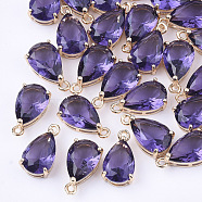 Transparent Glass Charms, with Brass Findings, Faceted, Teardrop, Light Gold, Medium Purple, 15x8x6mm, Hole: 1.2mm(GLAA-T007-11D)