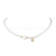 Brass Micro Pave Grade AAA Cubic Zirconia Letter Pendant Necklaces, Heart & Round Baking Painted Pearlized Glass Pearl Beaded Necklaces for Women, Letter G, 15.20 inch(38.6cm)(NJEW-JN04771-07)