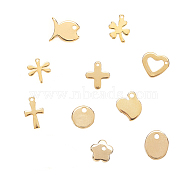 201 & 304 Stainless Steel Charms, Fish & Cross & Clover & Heart &  Flower & Flat Round & Dragonfly & Oval Charm, Real 24K Gold Plated, 6~13.5x3~11.5x0.8~1.5mm, Hole: 1~1.2mm(STAS-P142-M01)