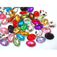 Imitation Taiwan Acrylic Rhinestone Cabochons, Pointed Back & Faceted, Oval, Mixed Color, 10x8x4.5mm(GACR-A007-8x10mm-M)