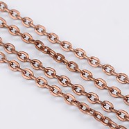 Iron Cable Chains, Unwelded, Flat Oval, Popular for Jewelry Making, Important Decoration, Lead Free & Nickel Free, Red Copper, 3x2x0.6mm(X-CH-S041-R-FF)