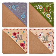 4Pcs 4 Styles Season Theme Non-woven Felt Embroidery Corner Bookmarks, Hand Embroidered Flower Bookmark, Triangle Corner Page Marker, for Book Reading Lovers Teachers, Square with Letter M, Mixed Color, 95~96x96~97x2mm, 1pc/style(FIND-HY0002-47A)