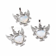 Opalite Pendants, Eagle with Heart Charms, with Rack Plating Platinum Tone Brass Findings, 36.5x33.3x6~7mm, Hole: 8x5mm(G-P496-04P-18)