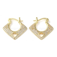 Rack Plating Brass Micro Pave Cubic Zirconia Hoop Earrings, Long-Lasting Plated Rhombus with Hollow Heart Earring for Women, Lead Free & Cadmium Free, Real 18K Gold Plated, 22x22x2mm(EJEW-K249-06G)