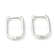 Brass Huggie Hoop Earrings, Long-Lasting Plated, Rectangle, Platinum, 15.5x11.5x2mm, Pin: 1mm(EJEW-L234-025P)