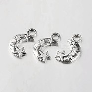 Tibetan Style Alloy Moon and Star Pendants, Antique Silver, 19x11x2mm, Hole: 3mm(TIBEP-O009-26)