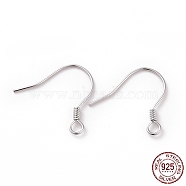 Rhodium Plated 925 Sterling Silver Earring Hooks, with Horizontal Loops, Platinum, 15.5x15.4mm, 22 Gauge(0.6mm), Hole: 1.5mm(STER-D035-22P)