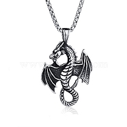 Pterosaur Alloy Popcorn Chain Pendant Necklaces for Men, Antique Silver, 20.08~23.62 inch(51~60cm)(PW-WGDFCB3-01)