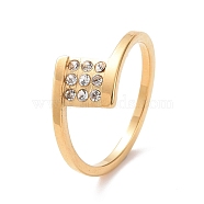 Crystal Rhinestone Square Finger Ring, Ion Plating(IP) 304 Stainless Steel Jewelry for Women, Golden, US Size 6~9(16.5~18.9mm)(RJEW-D120-14G)