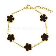 Acrylic Flower Link Chain Bracelet, Real 18K Gold Plated Stainless Steel Bracelet, Black, 6-3/4 inch(17cm)(XT3040-1)