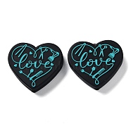 Food Grade Heart with Word Love Silicone Focal Beads, for Beadable Pens DIY Nursing Necklaces Making, Dark Turquoise, 27x30x7mm, Hole: 3mm(SIL-NH0001-01C)