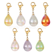 Rainbow Iridescent Acrylic Teardrop Pendant Decorations, with 304 Stainless Steel Lobster Claw Clasps, Golden, Mixed Color, 33mm(HJEW-JM01086)