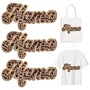 3Pcs Leopard Print Word MAMA Shape Towel Cloth Embroidery Applqiues, Sew on Chenille Patches, Costume Accessories, for Mother's Day, PeachPuff, 120x248x2~3mm(DIY-FG0005-04B)