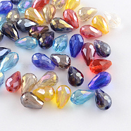 AB-Color Plated teardrop, Glass Beads, Faceted, Mixed Color, 15x10mm, Hole: 1.5mm(X-EGLA-R104-10x15)