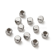 Brass Spacer Beads, Cube, Real Platinum Plated, 2x2x2mm, Hole: 1.2mm(KK-P249-01A-P)
