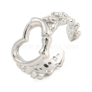 Alloy Cuff Rings for Women, Heart, Platinum, Inner Diameter: 17mm(RJEW-A034-04P)