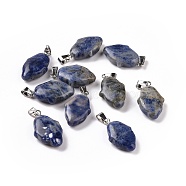 Natural Sodalite Pendants, Hamsa Hand Charms, with Platinum Plated Alloy Snap on Bails, 24~24.5x15x7mm, Hole: 5.5x3mm(G-B041-03P-02)