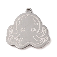 304 Stainless Steel Pendants, Octopus Charm, Stainless Steel Color, 21.5x21.5x1.5mm, Hole: 1mm(STAS-C095-01P)