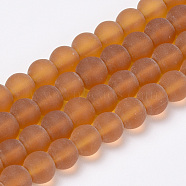 Transparent Glass Beads Strands, Frosted, Round, Dark Goldenrod, 10mm, Hole: 1.5mm, about 33pcs/strand, 12.9 inch(X-GLAA-Q064-13-10mm)