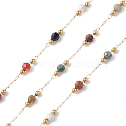 304 Stainless Steel Link Chains, with Gemstone Beads & Spool, Unwelded, Colorful, 1.2x0.2mm(CHS-P016-01G)